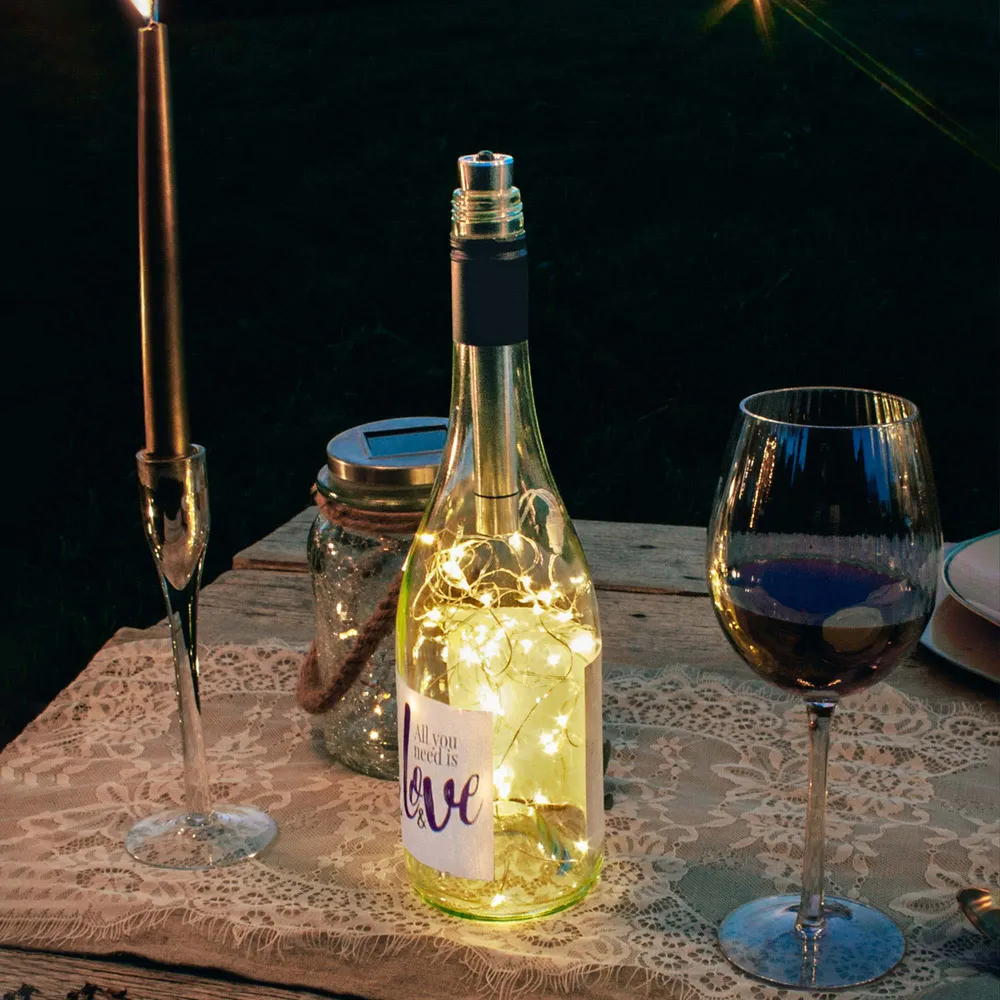 Hellum Flaschenlicht, 20 LEDs, batteriebetrieben, Timer, Metallkorken 522822
