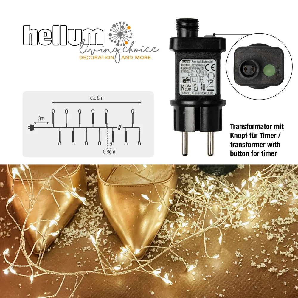 Hellum LED Tauperlenlichterkette, 420 LEDs, bernstein, Timer, für Außen 576535