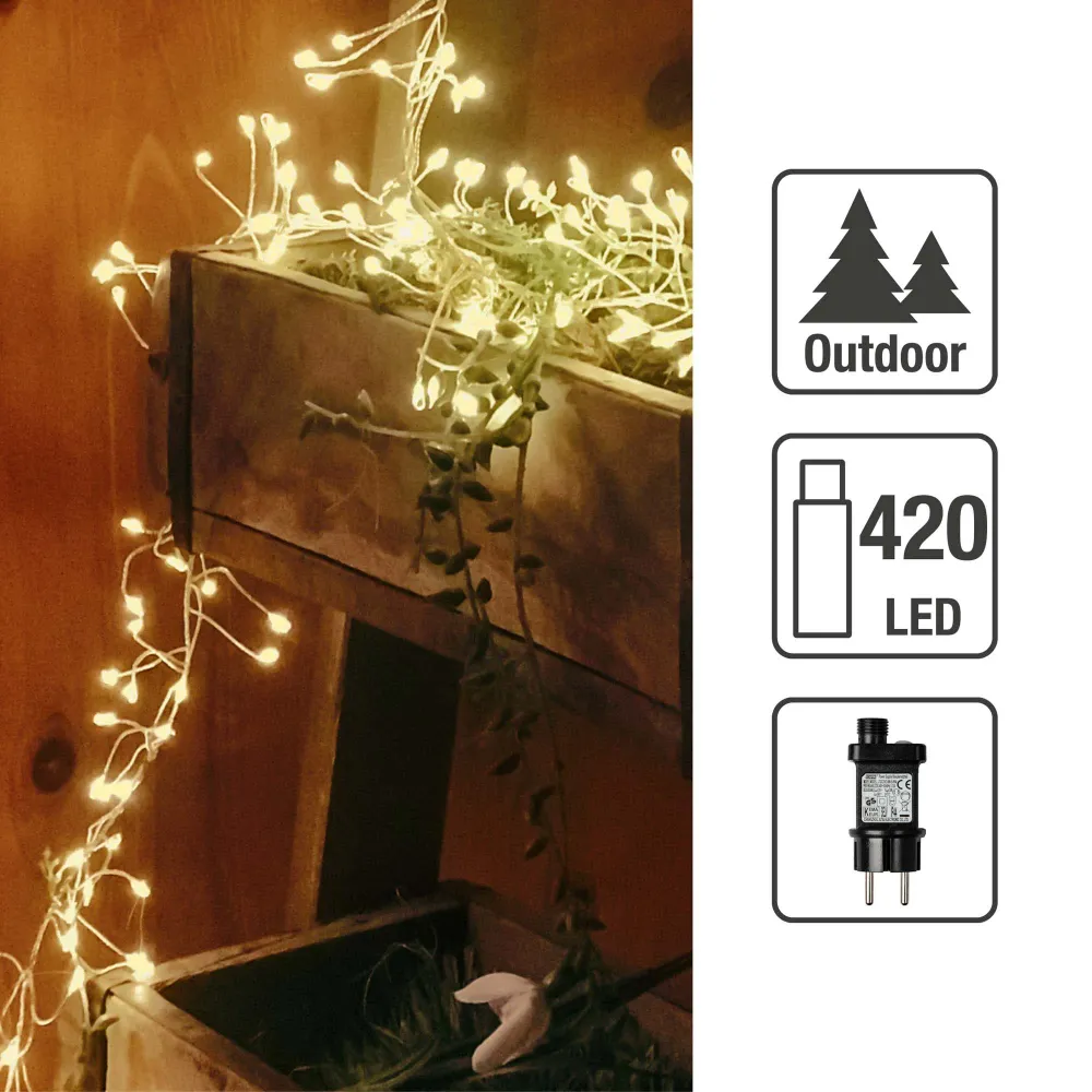 Hellum LED Tauperlenlichterkette, 420 LEDs, bernstein, Timer, für Außen 576535
