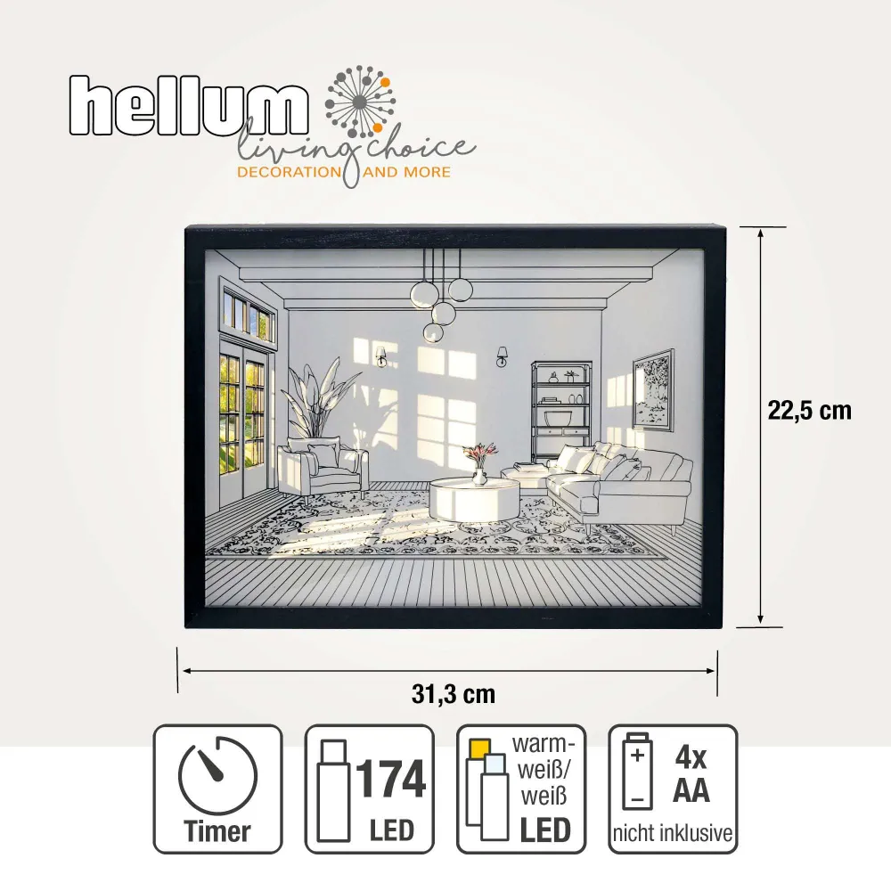 Hellum LED Wandbild "Wohnzimmer Atmosphäre", mit Timer & Dimmfunktion 525359