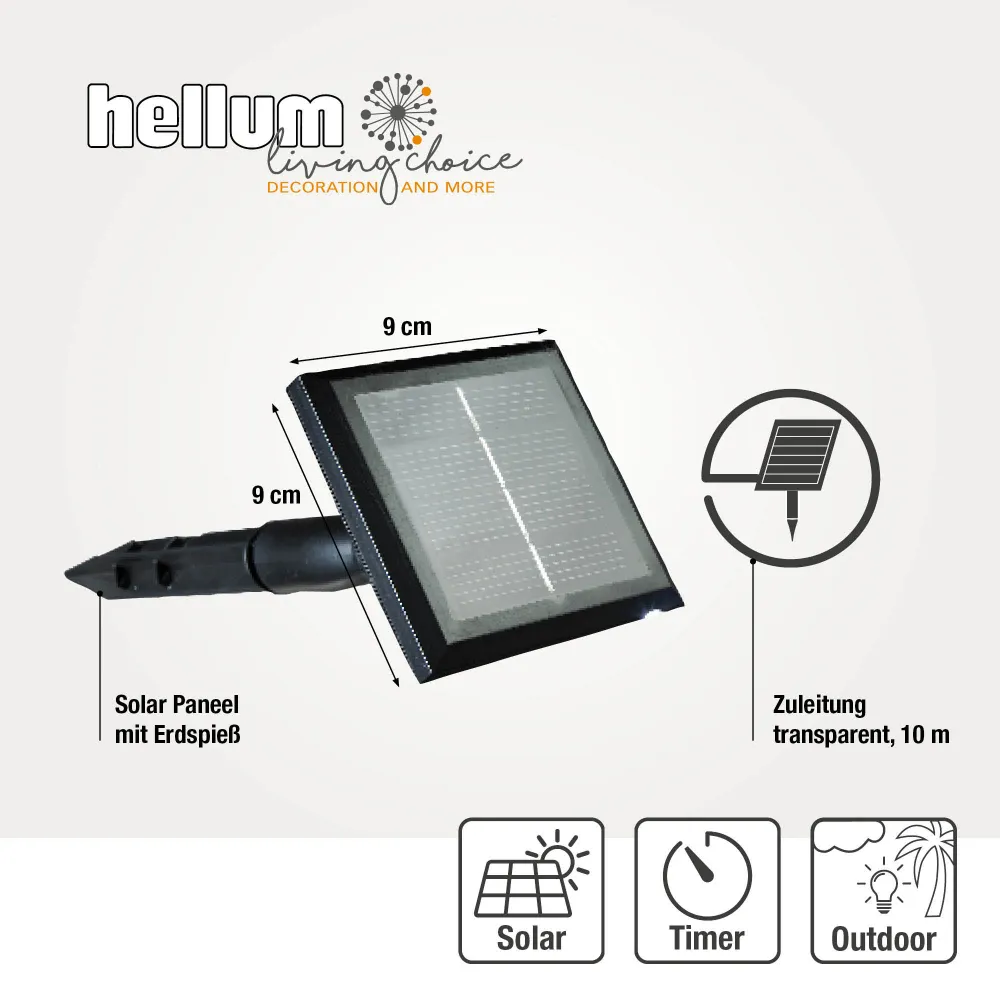 Hellum Solarlichterkette, 50 LEDs, kaltweiß, Blinkeffekt, Timer, für außen 151206