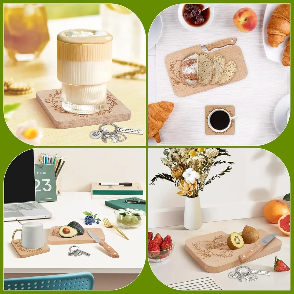 Hzdyopk Mutter Frühstücksbrettchen Set 2cm Holz Untersetzer