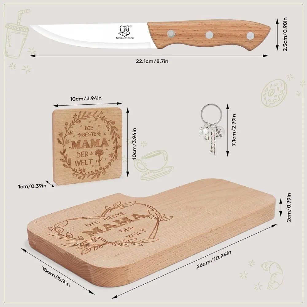 Hzdyopk Mutter Frühstücksbrettchen Set 2cm Holz Untersetzer