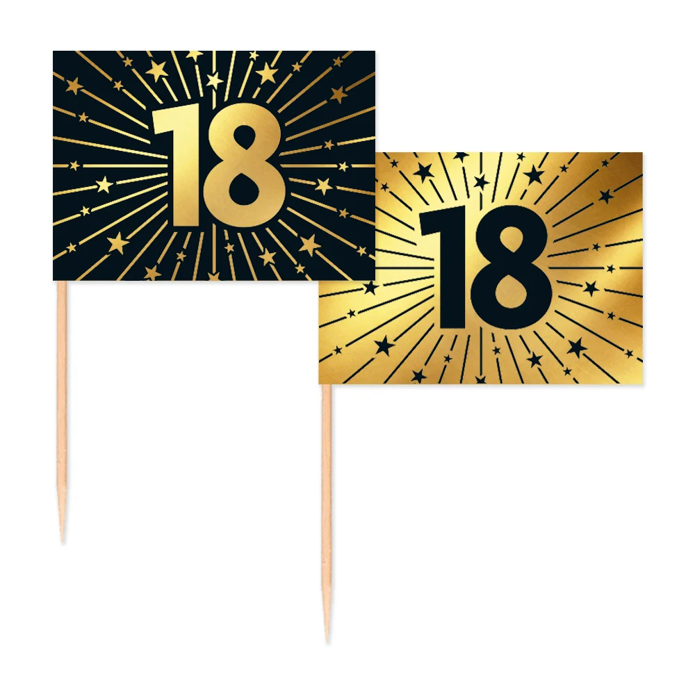 18 Jahre Cocktail Picks Gold Schwarz 50pcs
