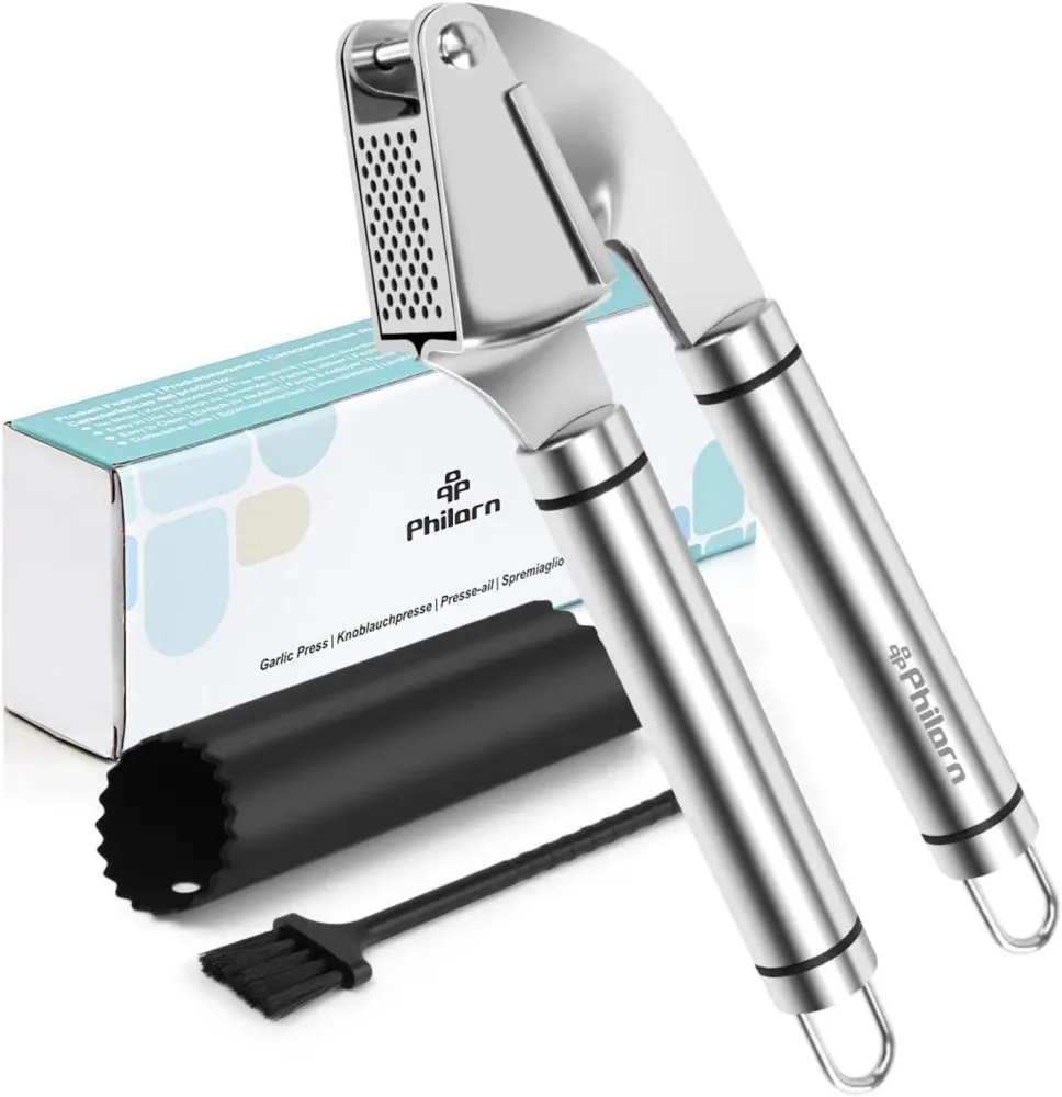 Knoblauchpresse Edelstahl Profi Küchenhelfer Geschenkset