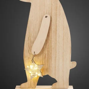 LED-Holz-Bär mit Stern, 5 LEDs ww, mit Timer, H: 36 cm, batteriebetrieben