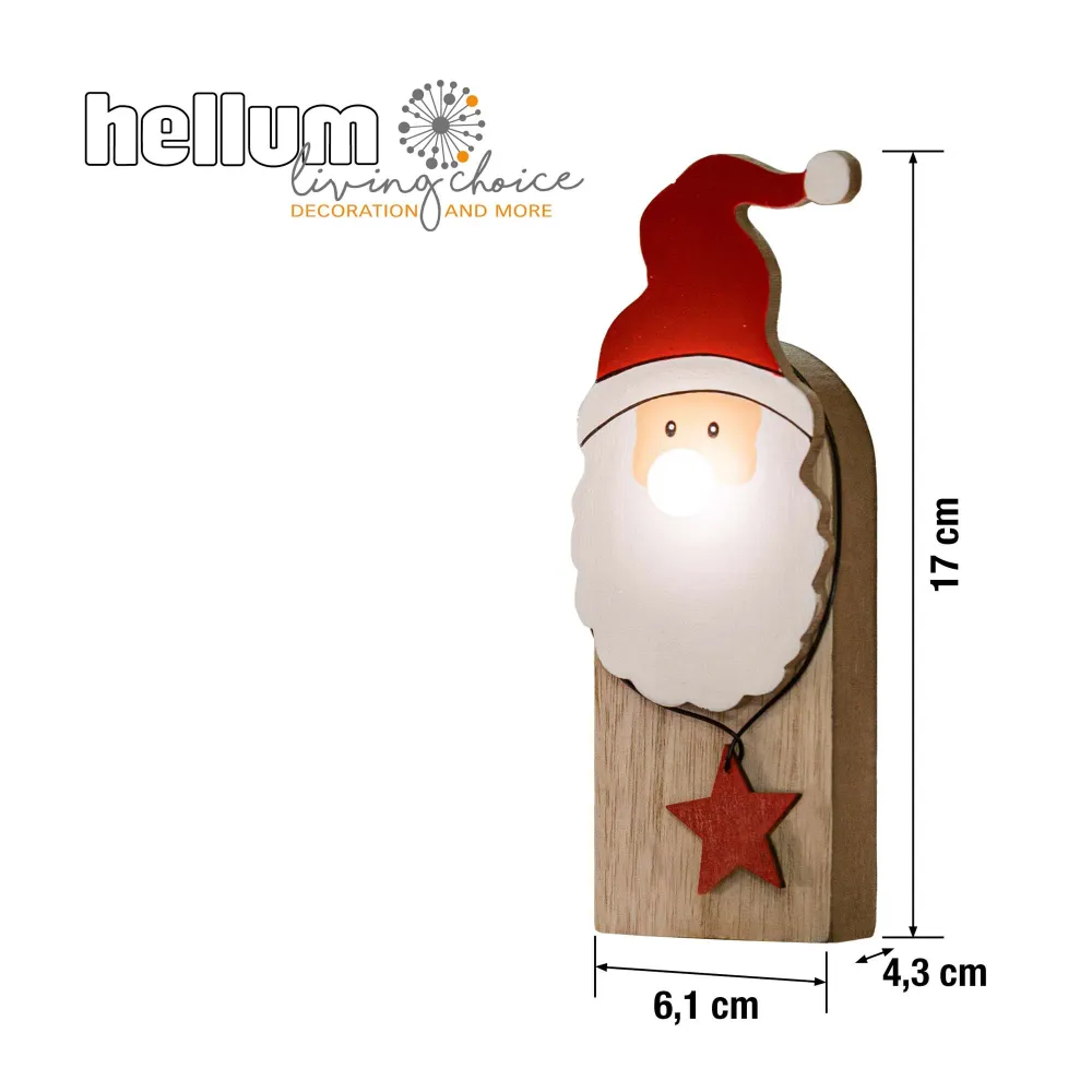 LED-Holz-Weihnachtsmann mit leuchtender Nase, 1 LED ww, mit 6 h Timer, batteriebetrieben