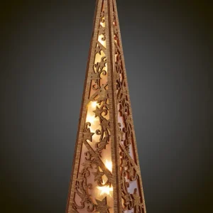 LED-Pyramide aus Holz, natur H: 57cm, 10 LEDs ww, batteriebetrieben mit Timer