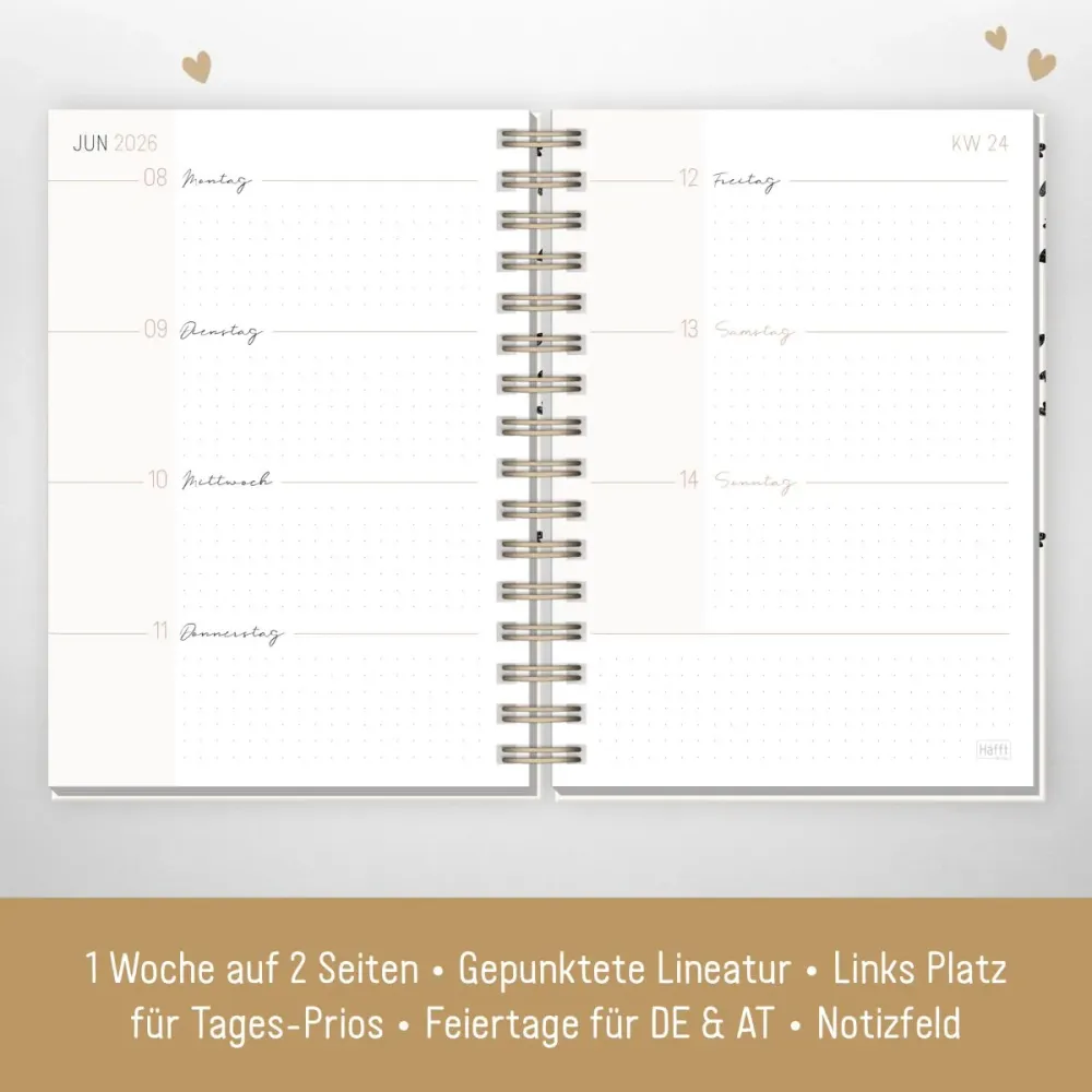 Lieblings-Timer 2026 / A5 / Golden Hearts / Häfft-Verlag