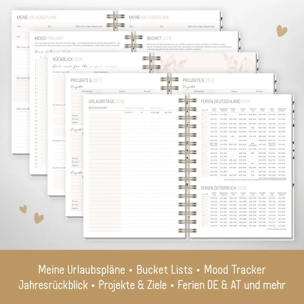 Lieblings-Timer 2026 / A5 / Golden Hearts / Häfft-Verlag