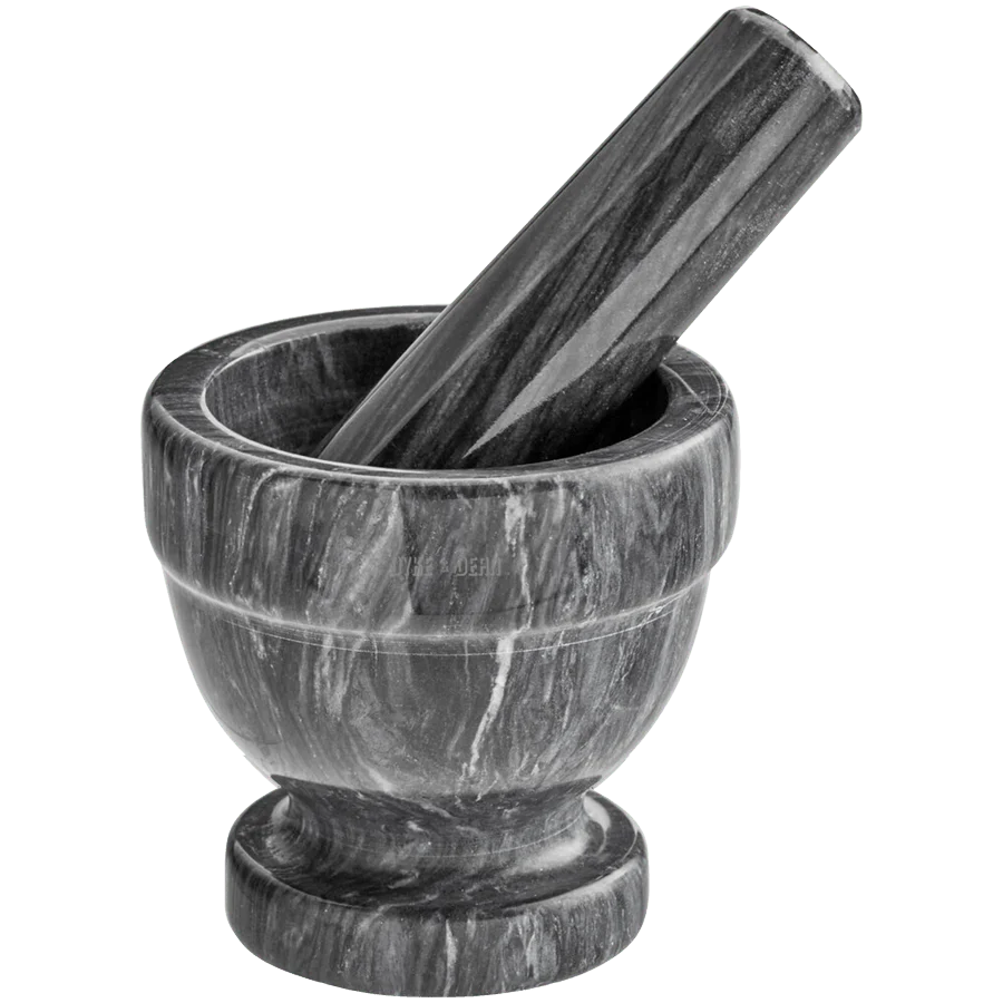 Mörser und Stößel aus schwarzem Marmor
