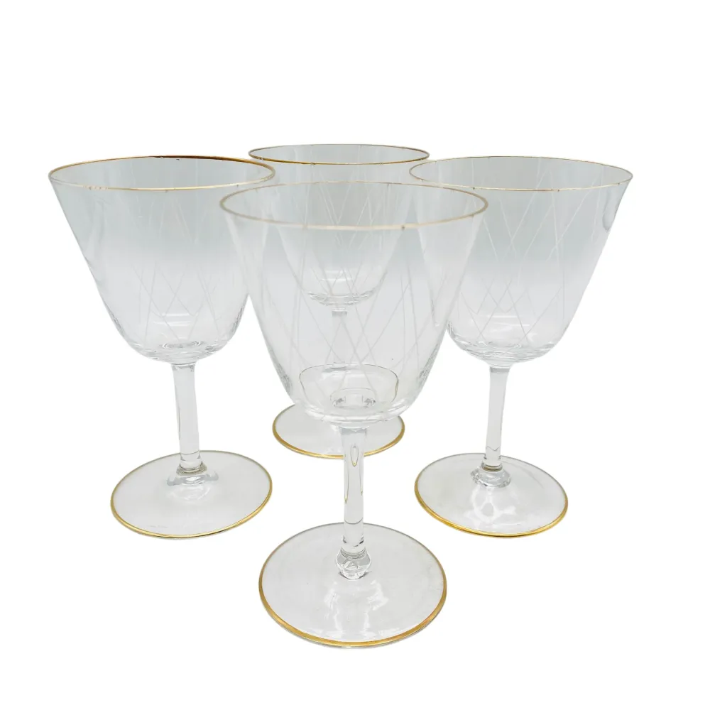 Poschinger Weingläser 4er Set Goldrand Emaille Dekor Rauten 50er 60er Jahre