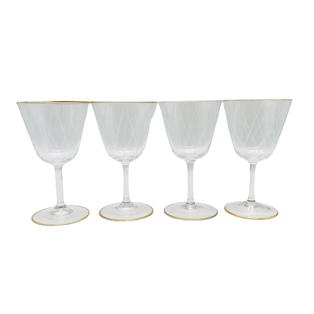 Poschinger Weingläser 4er Set Goldrand Emaille Dekor Rauten 50er 60er Jahre