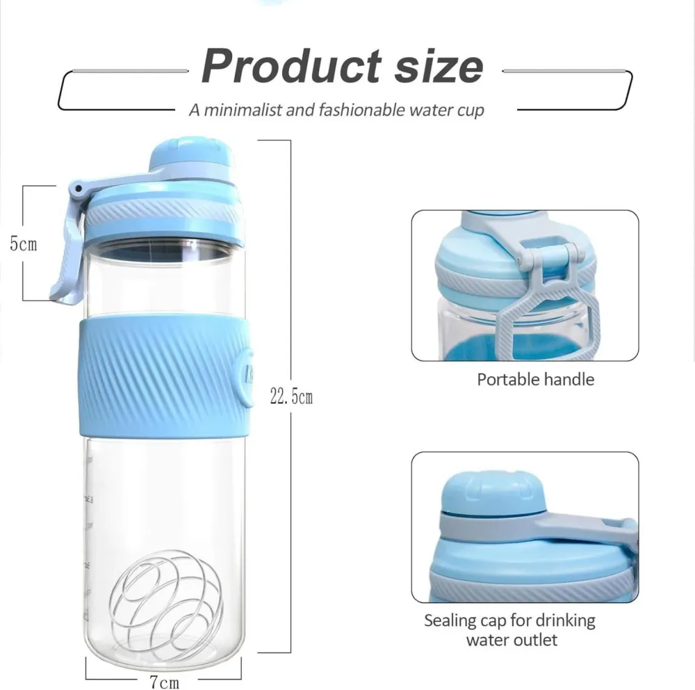 Protein Shaker 650ml Blau Auslaufsicher BPA-frei Fitness