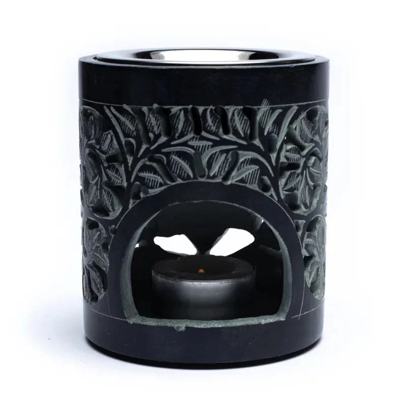 Räuchergefäß & Duftlampe Speckstein – Schwarz – Mit Sieb