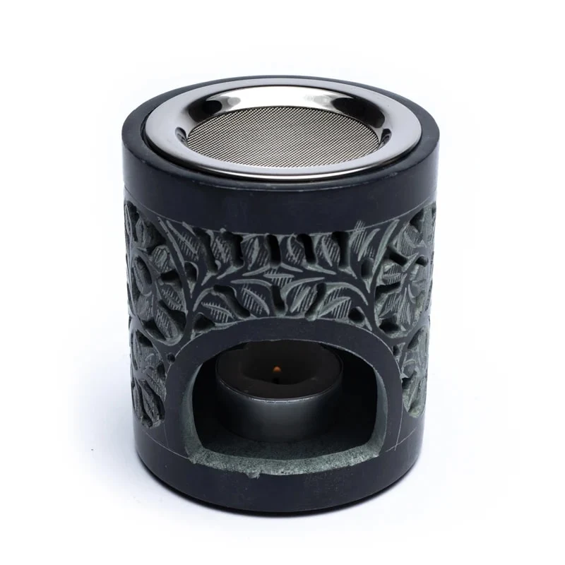 Räuchergefäß & Duftlampe Speckstein – Schwarz – Mit Sieb