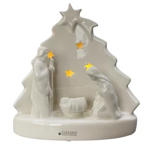 Tiziano LED Keramik Deko Krippe Santo Natale mit Timer 22 cm