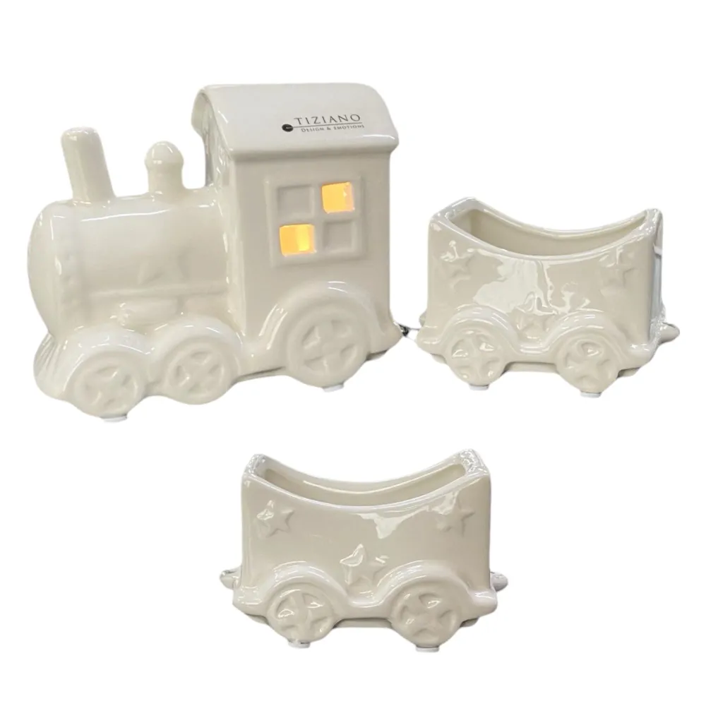 Tiziano LED Keramik Dekozug Lukas 3tlg mit Timer 32,5 cm