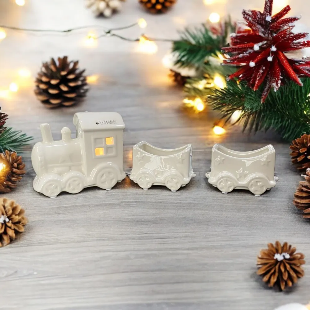Tiziano LED Keramik Dekozug Lukas 3tlg mit Timer 32,5 cm