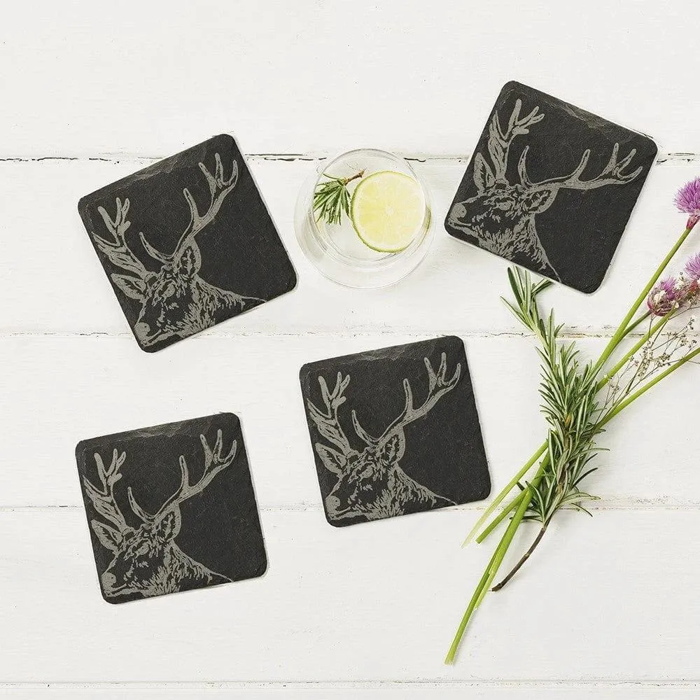 Untersetzer Rothirsch - Graviert - Schiefer - Just Slate Company Schottland
