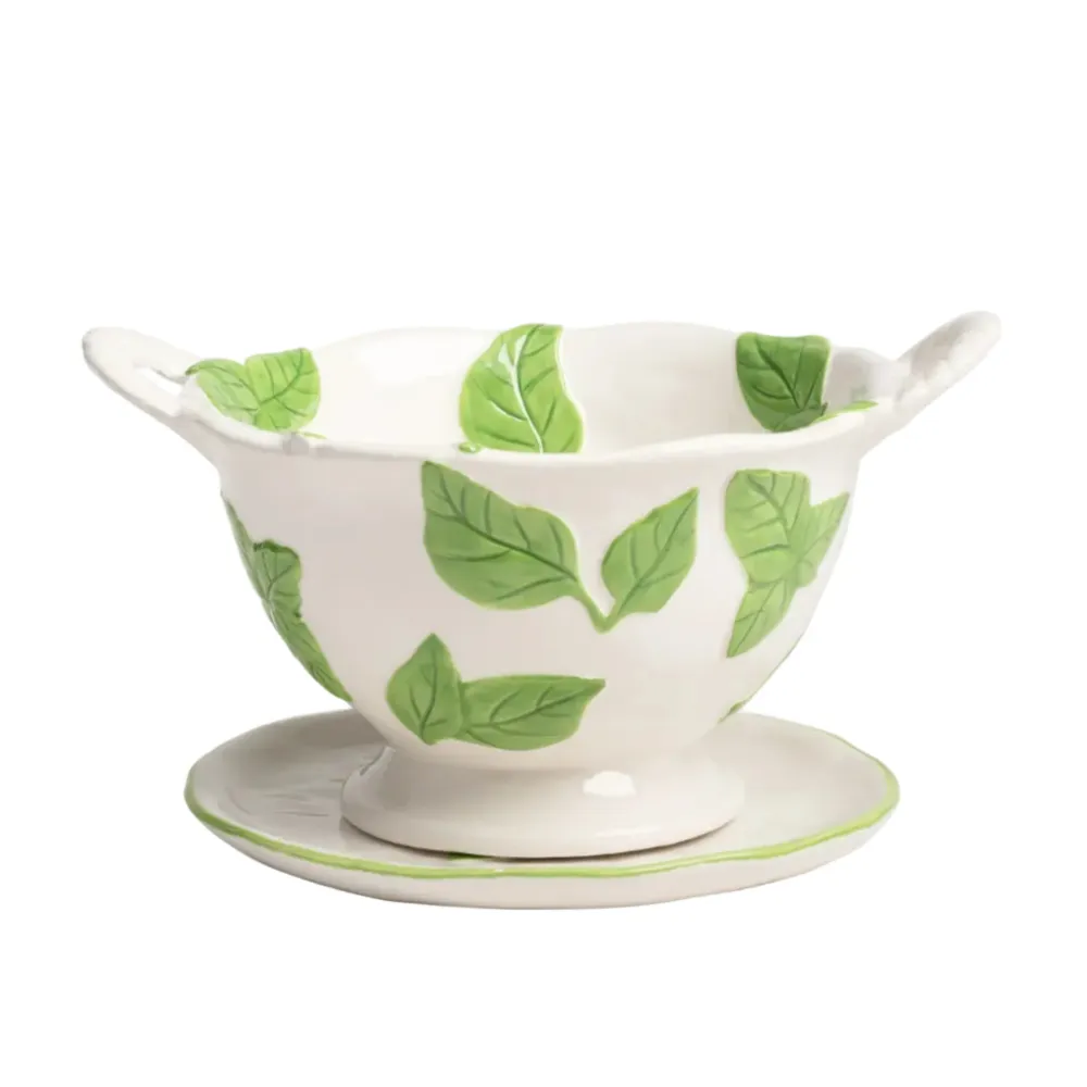 Weißer Durszlak mit grünem Untersetzer BASIL