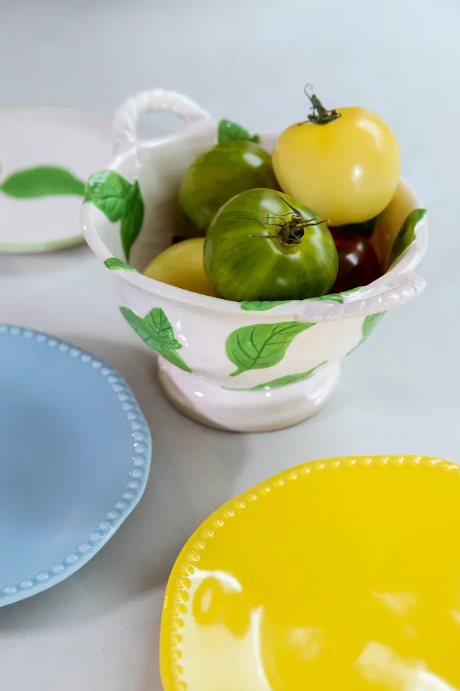 Weißer Durszlak mit grünem Untersetzer BASIL