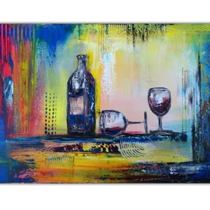 Weingläser Flasche modernes Stillleben Gemälde Kunstbild abstrakt 70x50