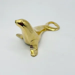 24K vergoldeter Vintage Flaschenöffner Seerobbe von BMF
