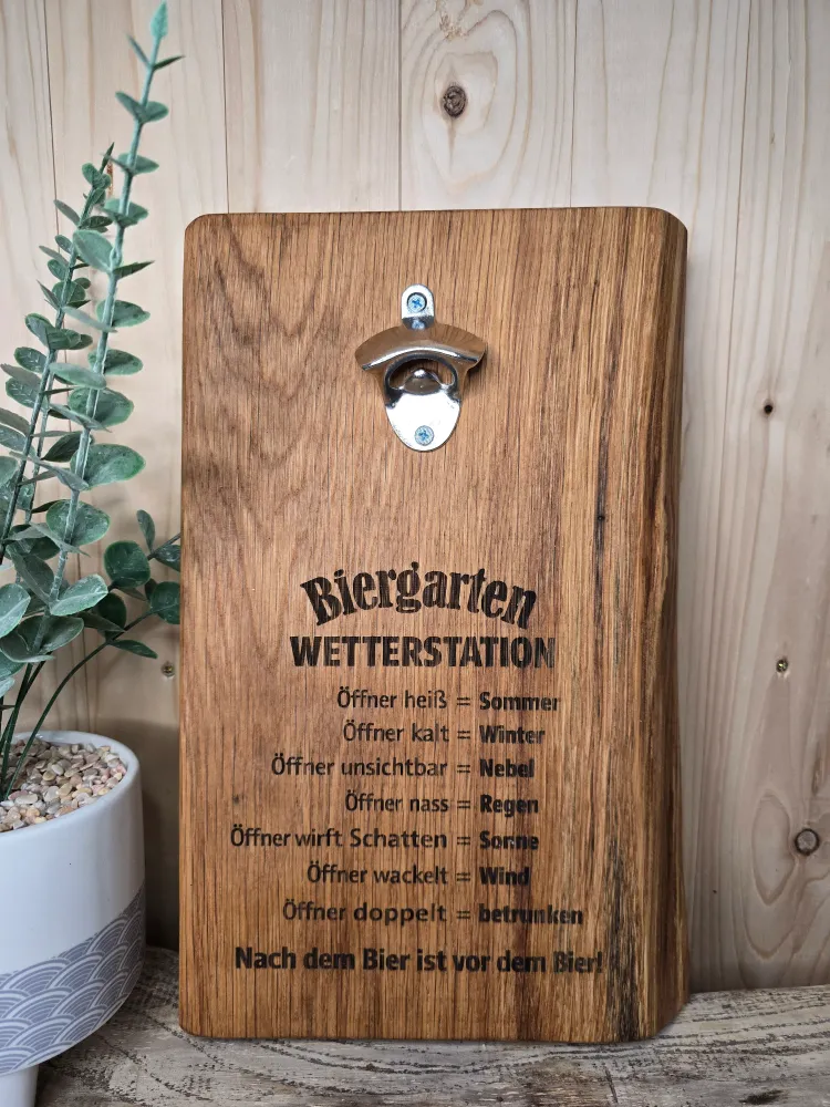 Biergarten Wetterstation - Wand-Flaschenöffner aus Holz