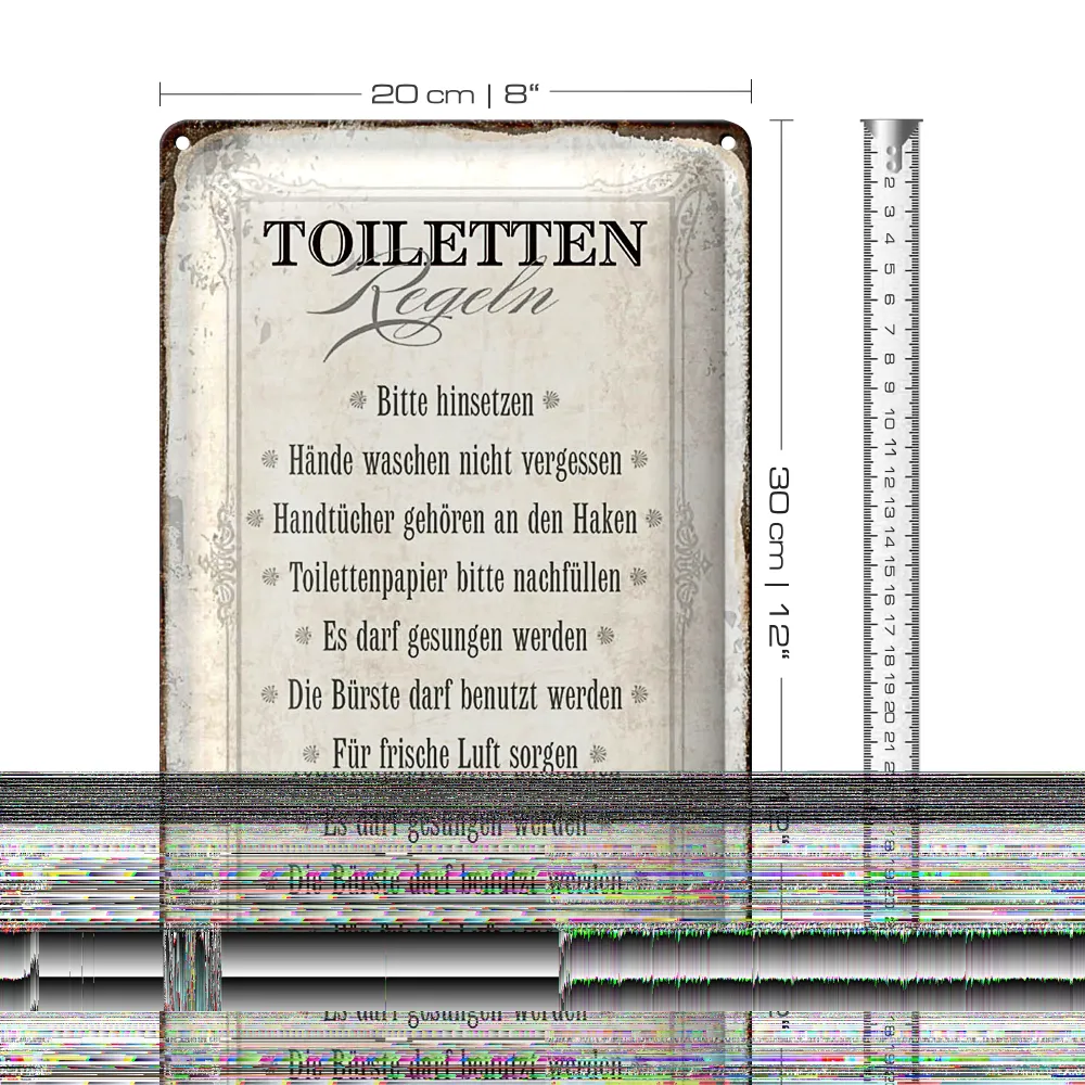 Blechschild Spruch 20x30cm Toiletten Regeln Haus