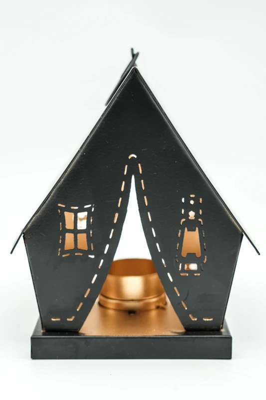 Laterne Haus mit Sternen und Mond schwarz / goldfarben 14x13x17 cm