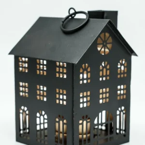 Laterne Haus schwarz / goldfarben 9x8x13 cm