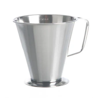 Messbecher 18/10Stahl, mit Ausguss und Griff, konische Form mit Fuß, Graduierung 100ml, 2 Liter, HxD=185x160mm,Gewicht g:...