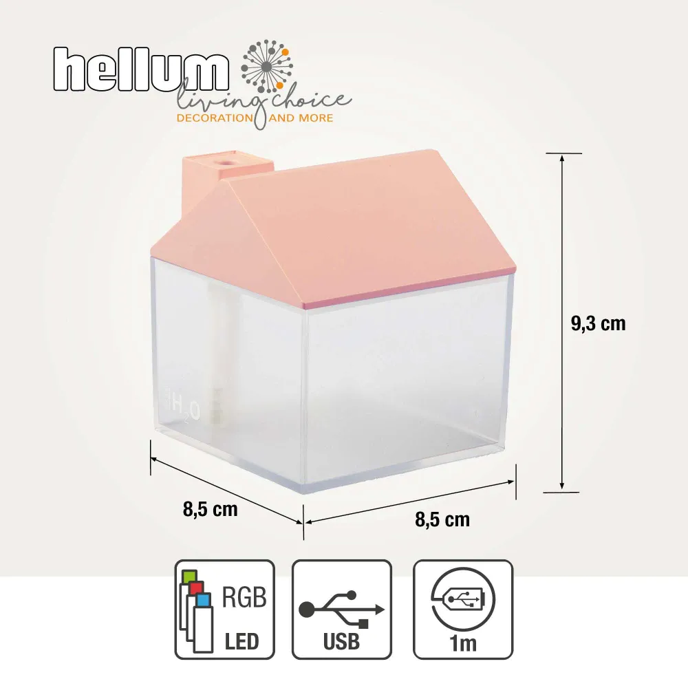 Mini Luftbefeuchter Haus Rosa mit RGB-Farbwechsel (250 ml) 8,4 x 9,5 cm