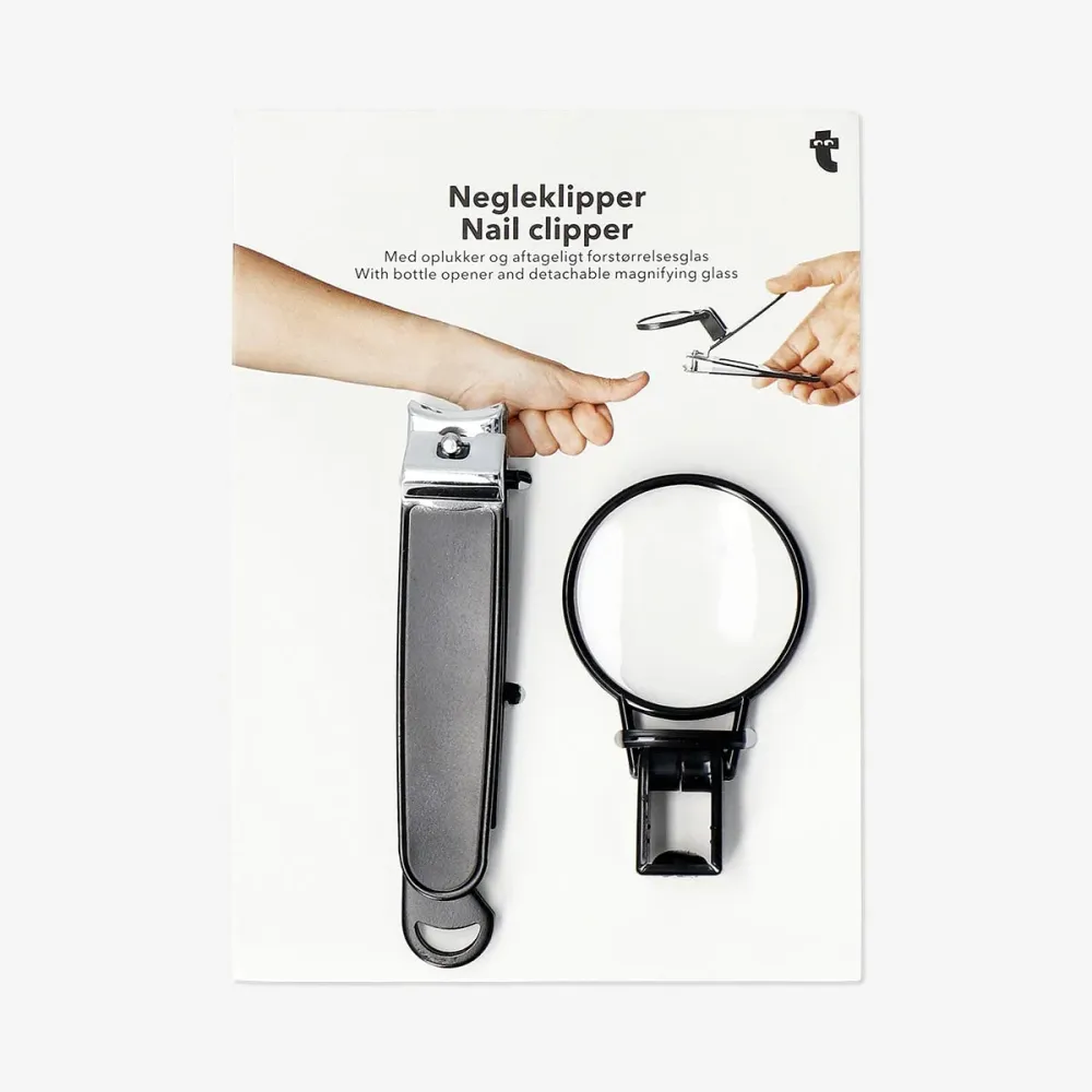 Nagelknipser mit Flaschenöffner und Lupe