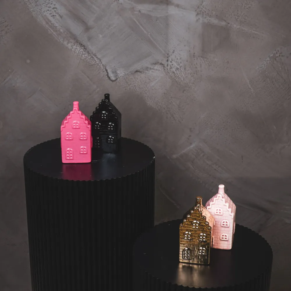 Ornament - Spardose - Haus - Keramik - Gold - 7x7x13cm
