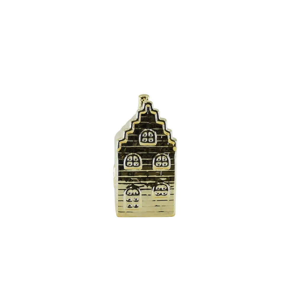 Ornament - Spardose - Haus - Keramik - Gold - 7x7x13cm