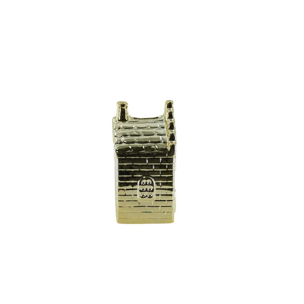 Ornament - Spardose - Haus - Keramik - Gold - 7x7x13cm