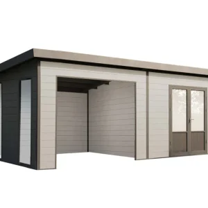 Wolff Finnhaus WPC-Haus Tona 5024 Hellgrau mit Wandpaket