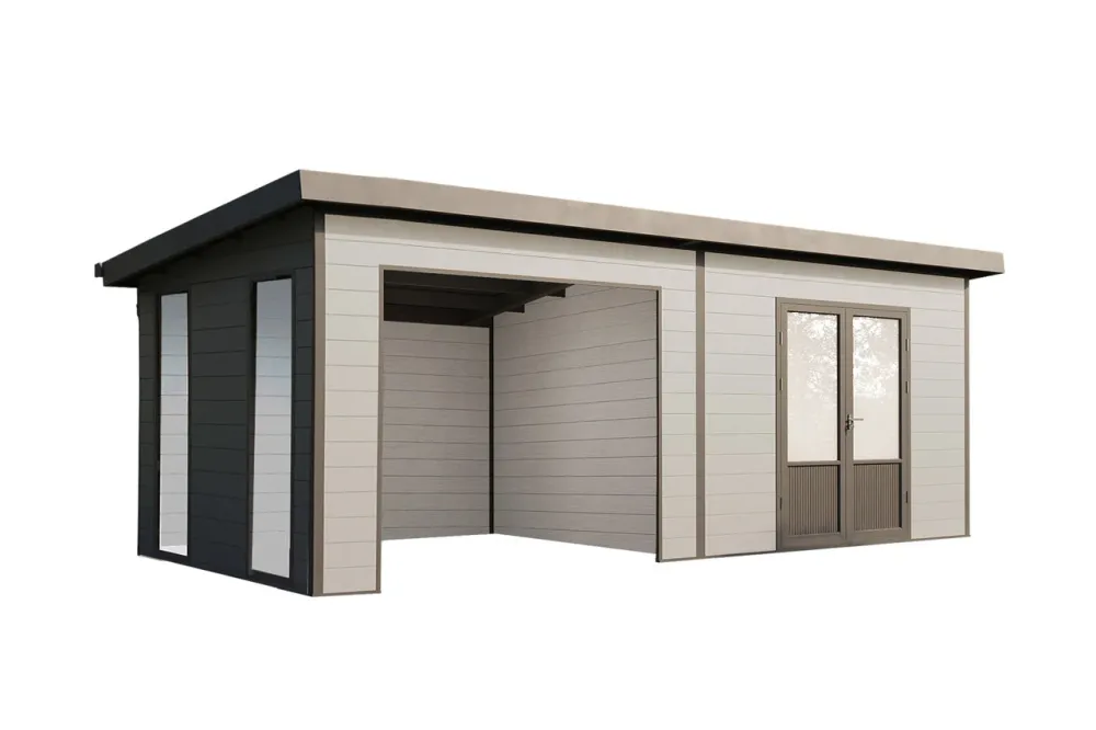 Wolff Finnhaus WPC-Haus Tona 5024 Hellgrau mit Wandpaket