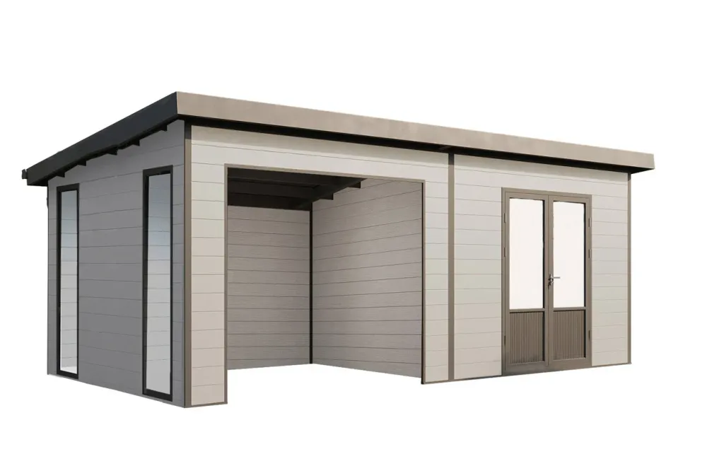 Wolff Finnhaus WPC-Haus Tona 6030 Hellgrau mit Wandpaket