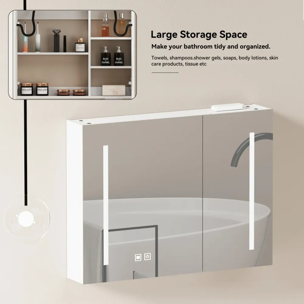 80cm Stylischer LED-Spiegelschrank, Wanderschrank – Spiegelschrank mit Stauraum für Badezimmer, Wohnzimmer und Schlafzimmer