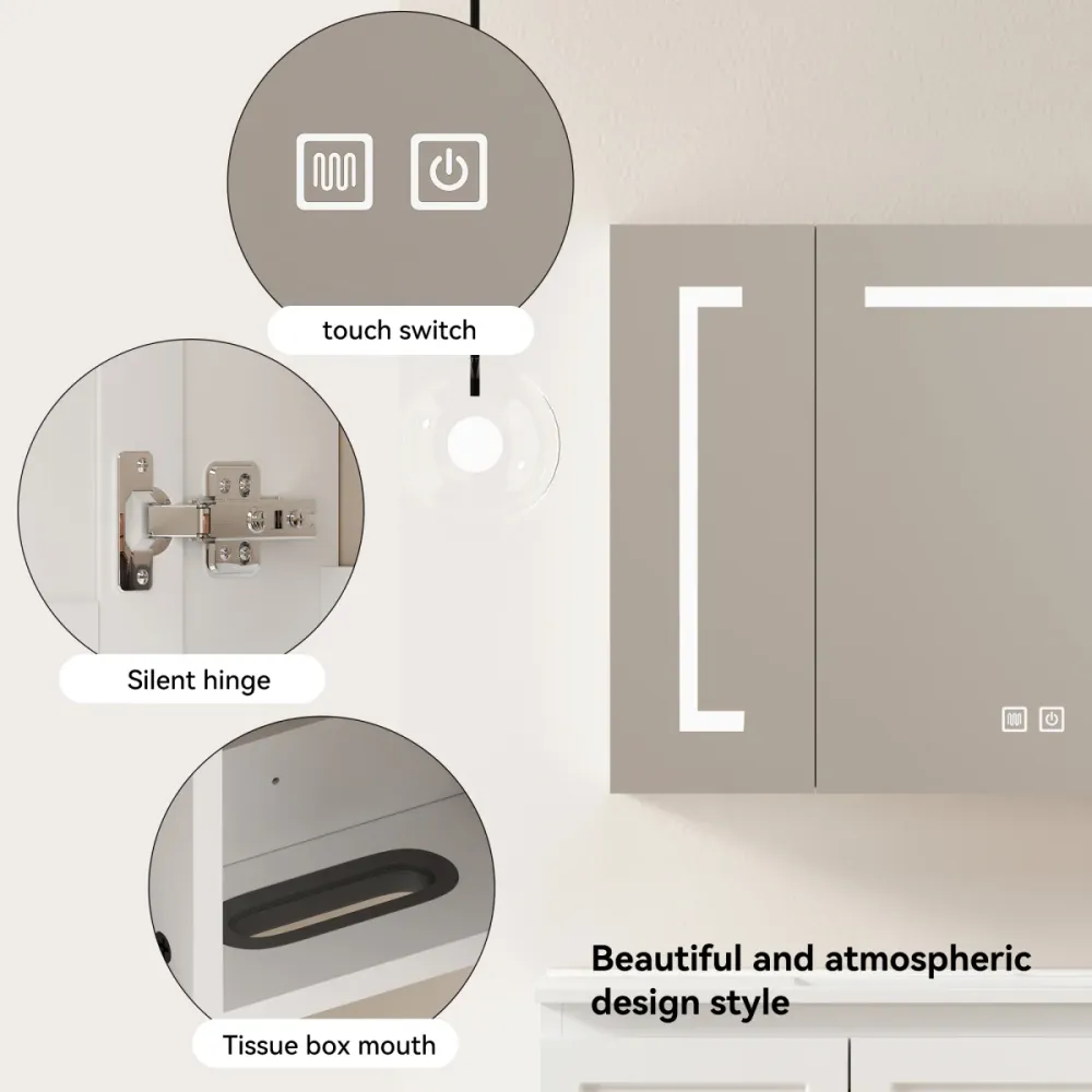 90cm Stylischer LED-Spiegelschrank, Wanderschrank – Spiegelschrank mit Stauraum für Badezimmer, Wohnzimmer und Schlafzimmer