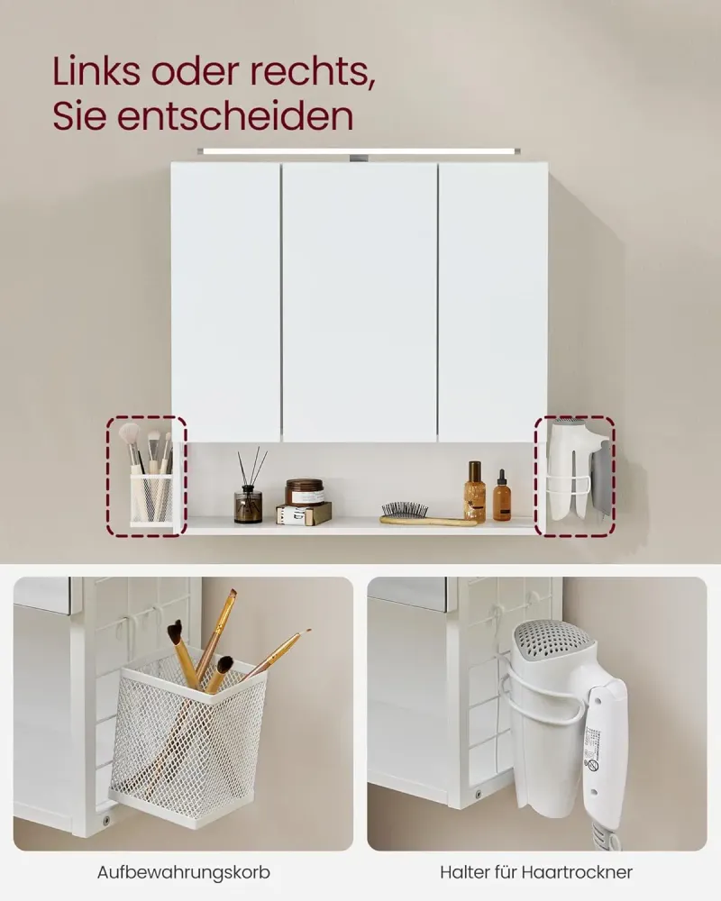 Badezimmerschrank Spiegelschrank LED Beleuchtung Wolkenweiss