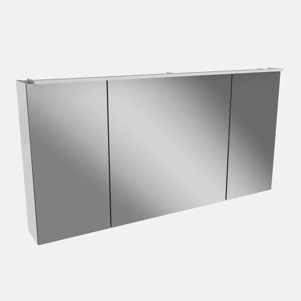 Spiegelschrank L5 | 120 cm mit dimmbarer LED-Leuchte und drei Türen, Weiß Hochglanz
