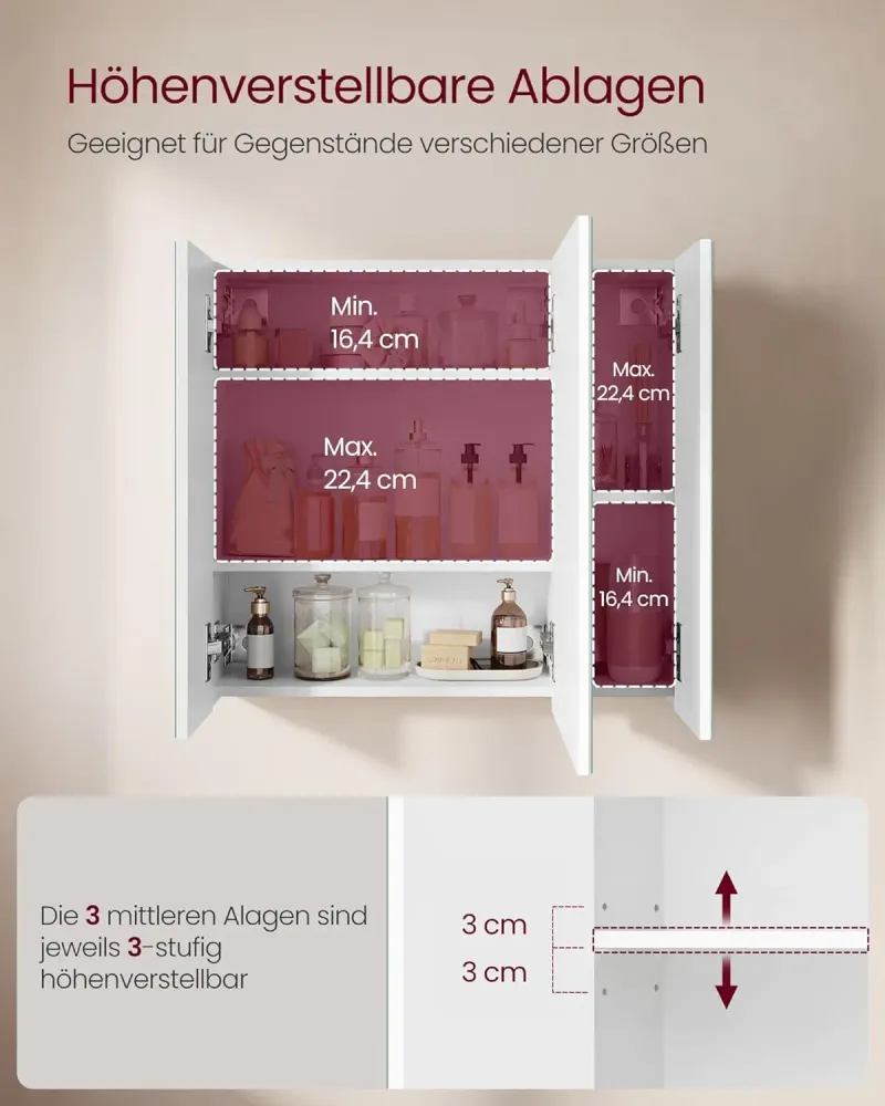 Spiegelschrank Badezimmerschrank mit Türen Weiss