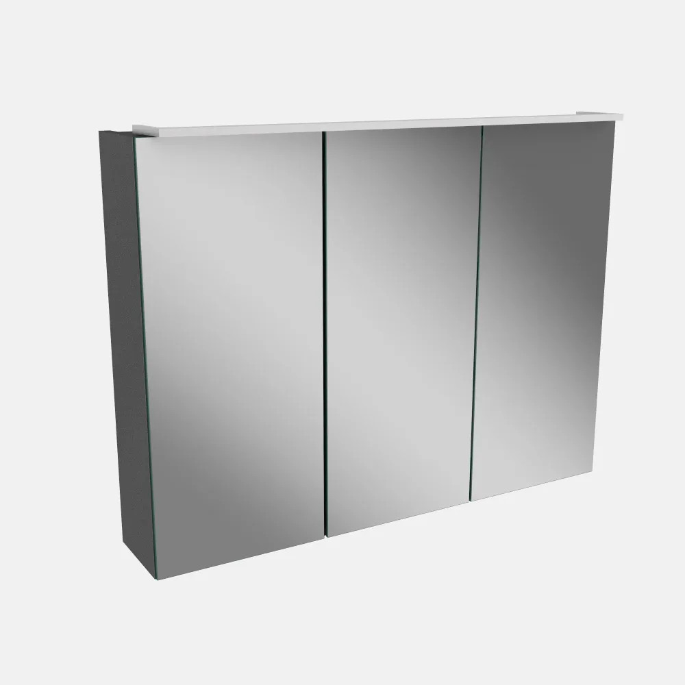 Spiegelschrank L5 | 90 cm mit dimmbarer LED-Leuchte und drei Türen, Grafit Hochglanz
