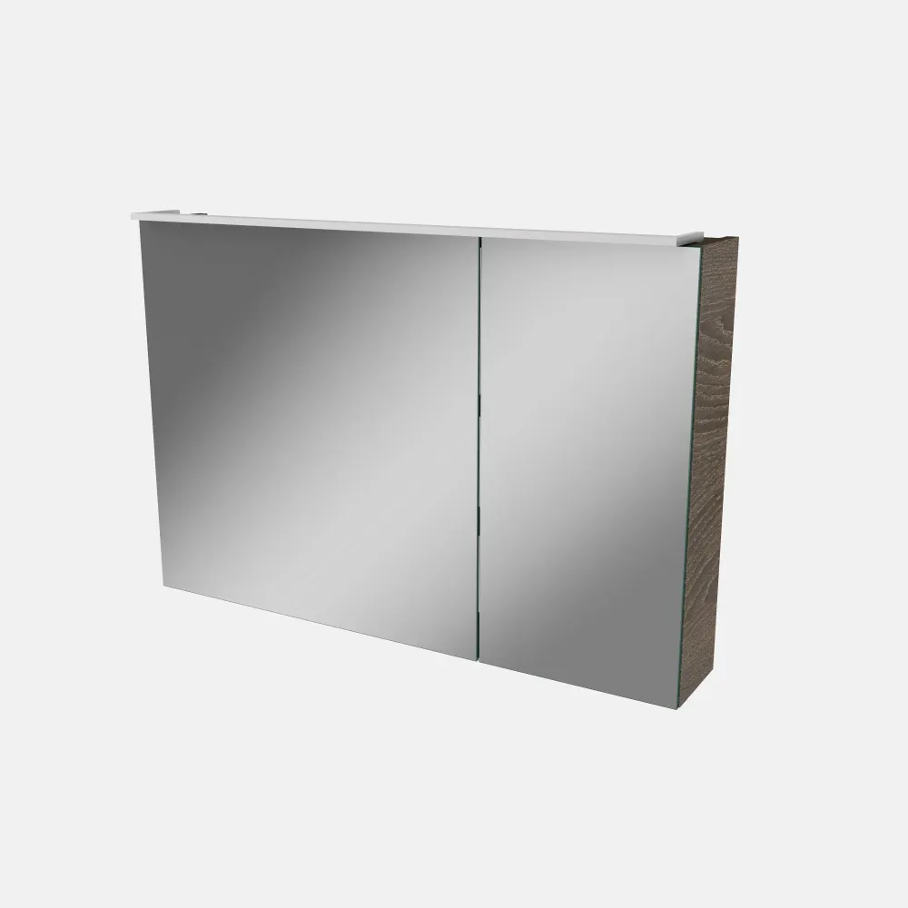 Spiegelschrank L5 | 90 cm mit dimmbarer LED-Leuchte und zwei Türen, Eiche Maron