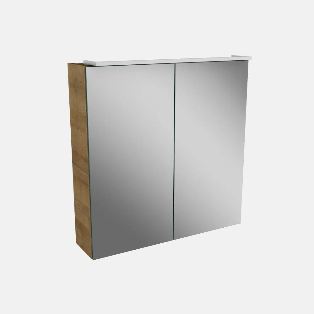 Spiegelschrank L5 | 60 cm mit dimmbarer LED-Leuchte und zwei Türen, Berg-Eiche
