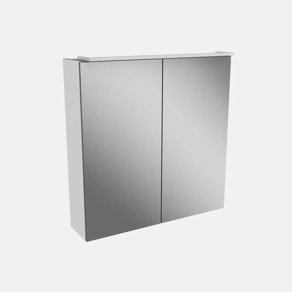 Spiegelschrank L5 | 60 cm mit dimmbarer LED-Leuchte und zwei Türen, Weiß Hochglanz